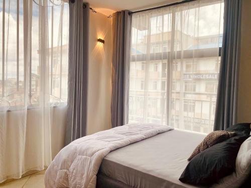 达累斯萨拉姆Luxurious haven retreat的一间卧室设有一张床和一个大窗户