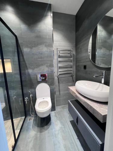 巴库Modern villa的浴室配有白色卫生间和盥洗盆。
