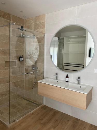 蒙托邦LA VILLA DIANE, Maison d'hôtes的一间带水槽和淋浴的浴室
