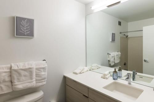 芝加哥Ultimate 3BR Luxury Suite near Navy Pier with Gym & Pool by ENVITAE的白色的浴室设有水槽和镜子