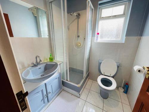 奥平顿Luxury Stay的一间带水槽、卫生间和淋浴的浴室