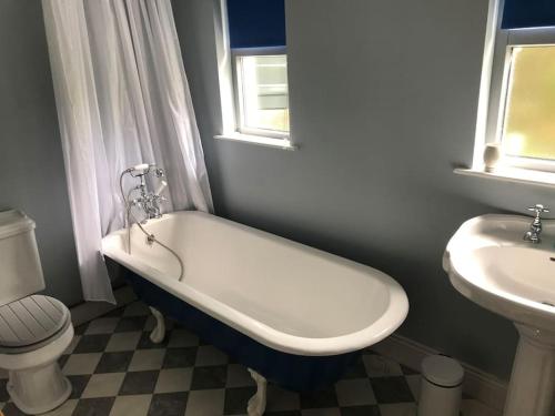 IrvinestownRose Cottage的带浴缸、卫生间和盥洗盆的浴室