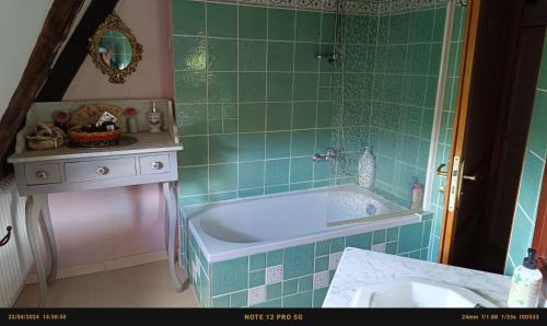 莱塞齐耶德泰阿克普热住宿加早餐度假屋的带浴缸和绿色瓷砖的浴室