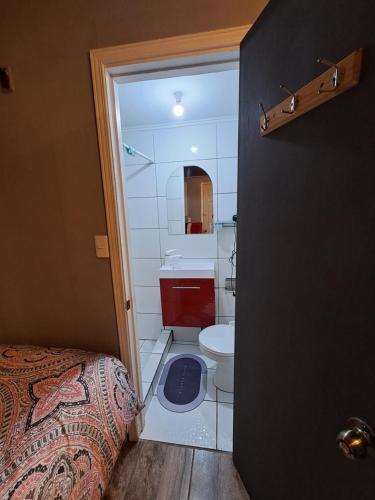 奇廉HOSTAL EL AROMO☆的一间带卫生间和水槽的小浴室