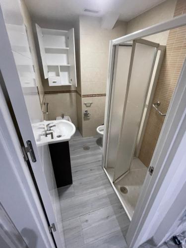 格拉纳达Inverpol的带淋浴、盥洗盆和卫生间的浴室
