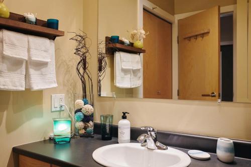 怀特霍斯NN - The Kit - Downtown 1-bed 1-bath的一间带水槽和镜子的浴室