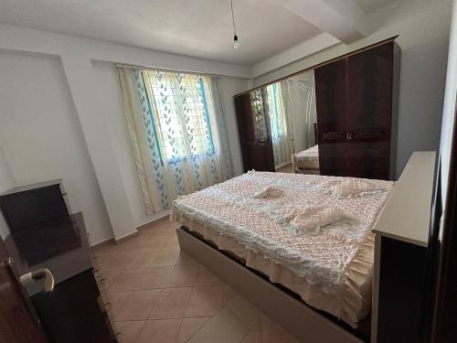 地拉那Shabani的一间卧室设有一张床和一个大窗户