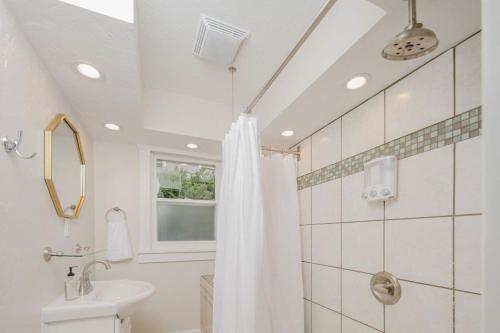 阿普尔顿Teal的浴室配有淋浴帘和盥洗盆。