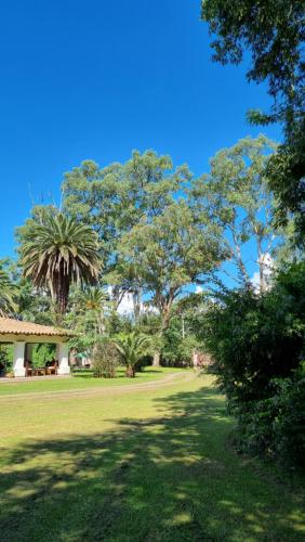 萨尔塔波萨达普拉杜酒店的一座树木繁茂的公园,一座房子和一座草坪