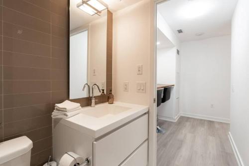 多伦多Luxe 2 Bed Suite Downtown Toronto Near Waterfront的一间带水槽和镜子的浴室