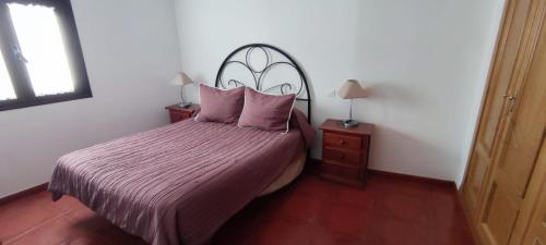 帕萨若ABUELA MARIA的卧室配有一张带粉红色枕头的大床