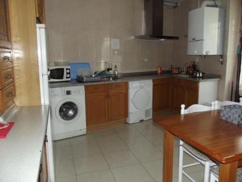 莱昂桑多瓦尔旅馆的厨房配有洗衣机和洗衣机。