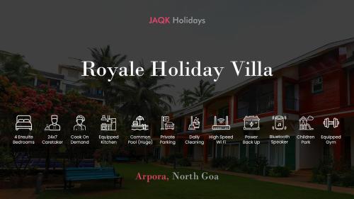 巴加Royale Holiday Villa - 4BHK, Baga的建筑前的度假别墅标志