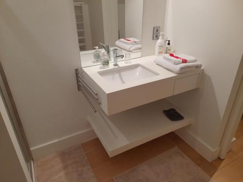 赫尔Business Accommodation 'Flow' Nomad的浴室设有白色水槽和镜子
