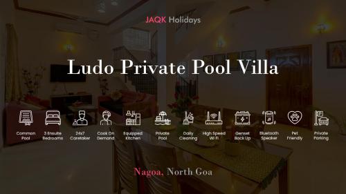 巴加Ludo Private Pool Villa, WiFi-Caretaker-Parking, North Goa的带有白色标志的桌子的房间标志
