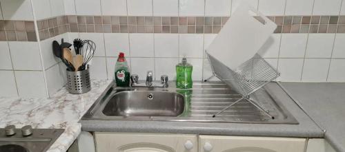 都柏林Dublin City Centre Apartment的厨房水槽旁设有碗碟干燥架