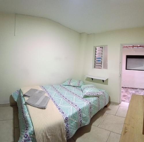 麦德林descanso的一间卧室设有一张床、一个窗口和一台电视