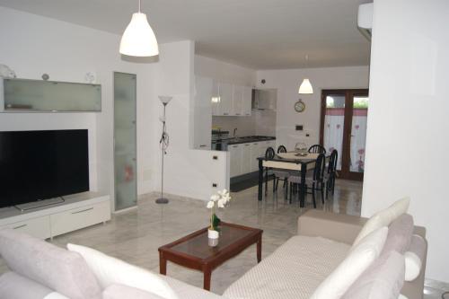 普尔萨诺Casa Ulivo的带沙发、电视和桌子的客厅