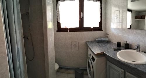 耶尔Studio avec terrasse au calme的一间带水槽和淋浴的浴室