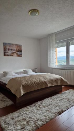 利夫诺Kuća za odmor Gredina的一间卧室设有一张大床和一个窗户。