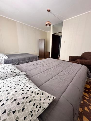 阿亚库乔CASTELLARES LA PUEBLA APARTAMENT的一间卧室配有一张大床和一张沙发