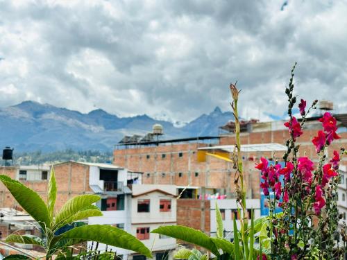 瓦拉斯Kayac Hostel的一座满是鲜花的山城