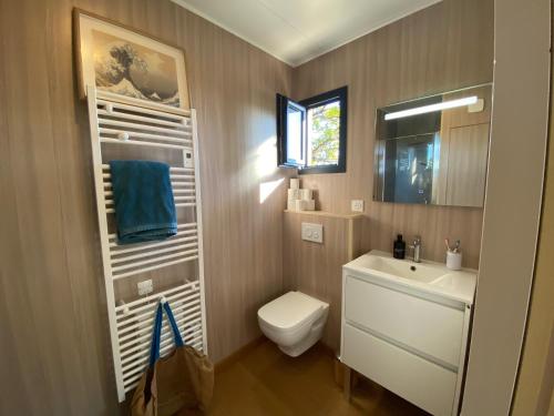 莱玛日Tiny House en lisière de forêt的浴室配有白色卫生间和盥洗盆。