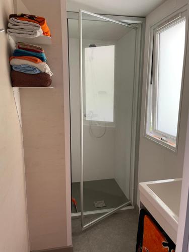 滨海阿热莱斯Mobil home charmant的一间带镜子和水槽的浴室