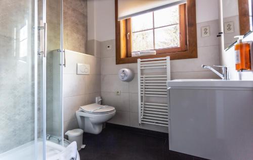 特尔乔夫得来文斯特楚瓦酒店的浴室配有卫生间、盥洗盆和淋浴。