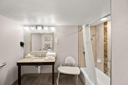 LovingtonComfort Inn & Suites的一间带水槽、浴缸和卫生间的浴室