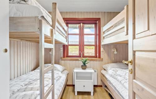 维泽桑讷3 Bedroom Pet Friendly Home In Hvide Sande的小型客房设有两张双层床和窗户。