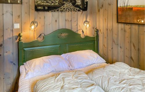 Bjorli4 Bedroom Gorgeous Home In Bjorli的一张位于带绿色床头板和灯的房间的床位