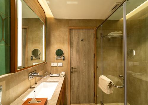 范兰德凡妮迪文萨诺瓦门廊酒店的一间带水槽和淋浴的浴室
