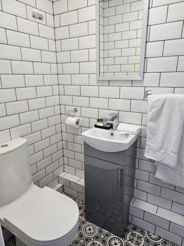 斯凯格内斯The Ivernia hotel的白色的浴室设有卫生间和水槽。