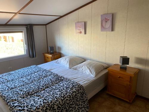 波尔蒂拉盖Portiragnes-Plage - Les Portes du Soleil - Maison 75m² - A2的一间卧室设有一张大床和一个窗户。