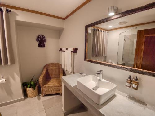 雾观Umbhaba Eco Lodge的一间带水槽和镜子的浴室