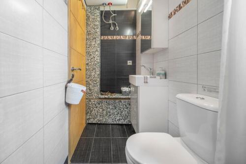 雅典The HostMaster Ethnic Touch Feel Studio的白色的浴室设有卫生间和淋浴。