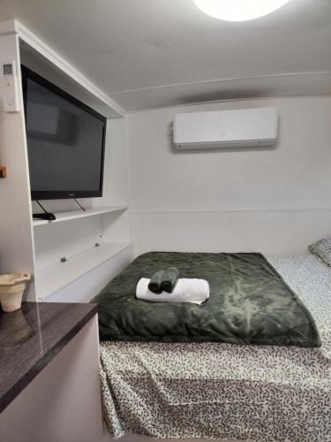 GreenvaleGreen heavan的小房间设有一张床和一台平面电视