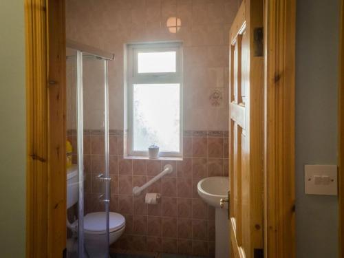 伦维尔Lough Fee Renvyle的一间带卫生间、水槽和窗户的浴室