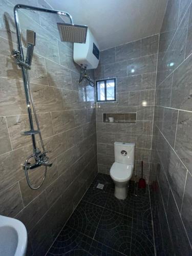 哈科特港Studio Room Apartment的浴室配有卫生间、淋浴和盥洗盆。
