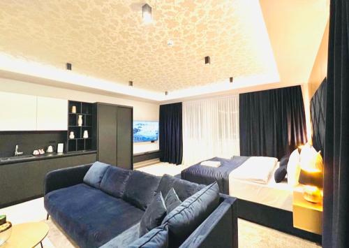 萨拉热窝Apartments Museum的客厅配有沙发和1张床