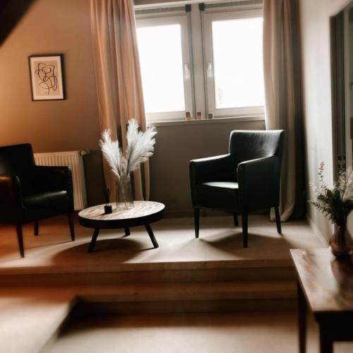 鲁瑟拉勒B&B Park Rodenbach的客厅配有两把椅子和一张茶几