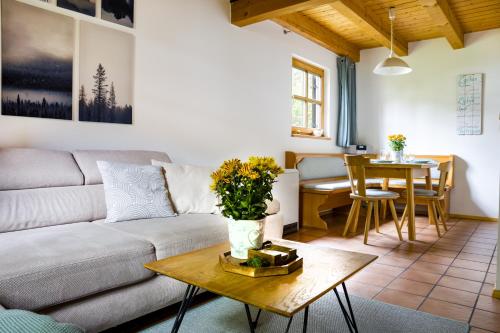 雷根Bayerwaldchalet的客厅配有沙发和桌子