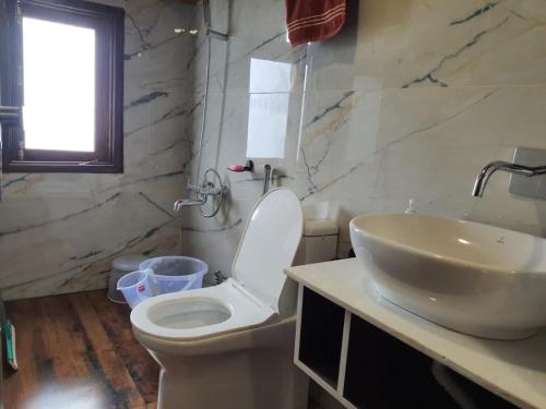 西姆拉Cozy Cove - Newly built 3BHK Duplex with rare valley view的浴室配有白色卫生间和盥洗盆。