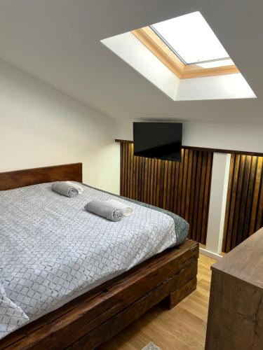 尼什LiboroApartments的一间卧室配有一张床和天窗