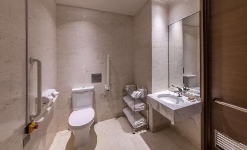 香港香港旺角希尔顿花园酒店的一间带卫生间和水槽的浴室