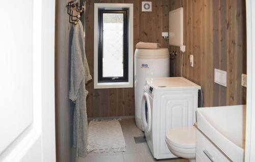 桑讷菲尤尔Nice Home In Sandefjord With House Sea View的浴室配有卫生间、盥洗盆和洗衣机。