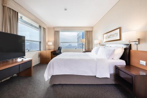 圣地亚哥圣地亚哥拉斯孔德斯智选假日酒店的配有一张床和一台平面电视的酒店客房