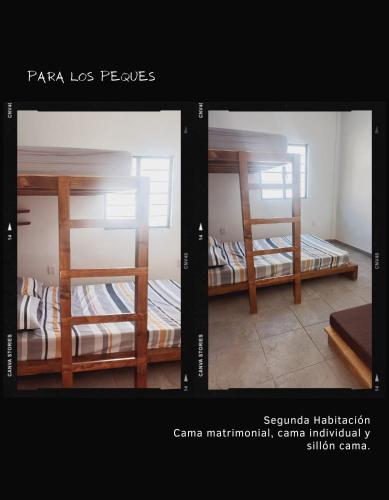 TlayecacCasa Mada-hi的客房内两张双层床的照片