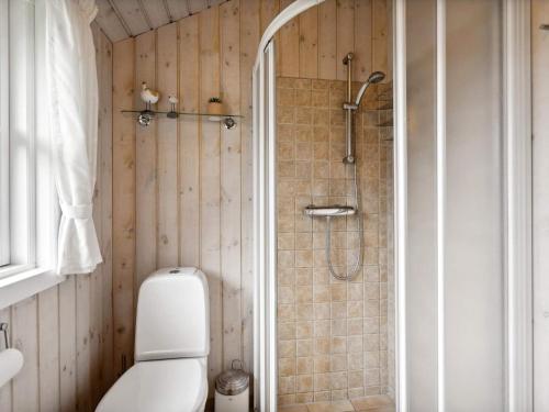 海默特Holiday home Hemmet VI的带淋浴和卫生间的浴室。